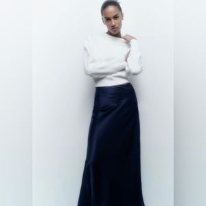 Zara, satin effect skirt, navy S